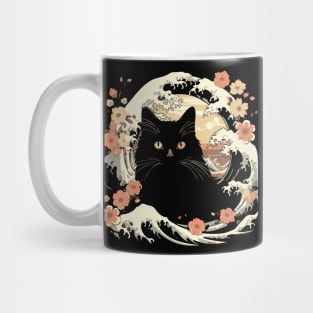 cat kanagawa silhouette Mug